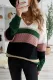Green Colorblock V Neck Ribbed Knitted Sweater