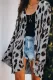 Gray Leopard Print Bell Sleeve Open Front Knitted Cardigan