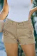 Khaki Distressed Tasseled Denim Shorts