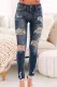 Mid Rise Leopard Patches Distressed Jeans