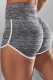 Gray Marble Print High Waist Striped Trim Lift up Butt Yoga Sports Shorts