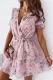 Pink Wrap V Neck Tiered Ruffle Floral Dress