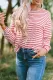 Fiery Red Cotton Blend Striped Long Sleeve Top