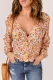 Floral V Neck Buttons Peplum Shirt