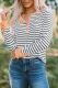 White Striped Colorblock Button Down Long Sleeve Top