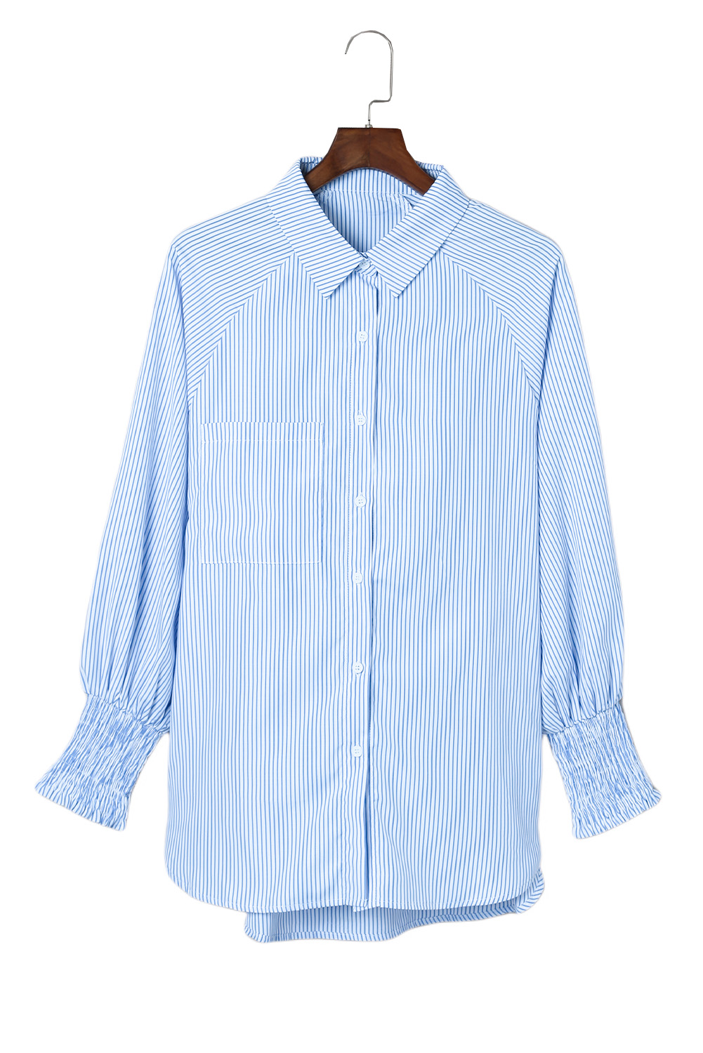 US$ 8.74 Drop-shipping Sky Blue Smocked Cuffed Striped Boyfriend Shirt ...