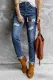 Plaid Love Print Distressed Skinny Fit Jeans