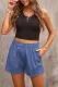 Blue Cotton Blend Pocketed High Rise Shorts