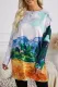 Green Accent Color Block Long Sleeve Tunic Top With Two Side Pockets
