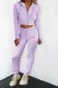 Purple Ribbed Knit Cropped Hoodie and Jogger Two Piece Set
