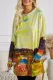 Multi-color Field Printing Long Sleeve Tunic Top With Two Side Pockets