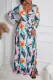 Multicolor Multicolor Floral Print Wrap V Neck Side Split Plus Size Maxi Dress