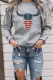 Gray American Flag Steer Head Print Crewneck Pullover Sweatshirt