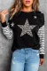 Leopard Star & Striped Print Patchwork Black Sweatshirt