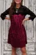 Burgundy Lace Patch 3/4 Sleeve Pleated Velvet Dress