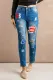 Blue USA Flag Patchwork Distressed Slim-fit High Waist Jeans