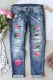 Sky Blue Watermelon Graphic Patchwork Distressed Jeans