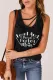Black Hockey Letter Graphic Print Strappy Graphic Tank Top