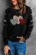 Black Plaid Leopard Heart Print Cut-out Sleeve Pullover Sweatshirt