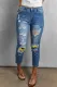 Sky Blue Sunflower Leopard Ripped Cropped Jeans