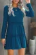 Blue Long Sleeve Ruffled Solid Swing Mini Dress