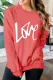 Fiery Red Love Print Long Sleeve Crew Neck Pullover Sweatshirt