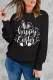 Black Happy Easter Figure Print Long Sleeve Graphic Sweatshirt