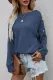 Blue Crew Neck Buttons Drop Shoulder Pullover Sweater