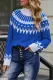 Blue High Neck Printed Knit Sweater