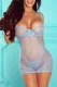 Sky Blue Daring See-through Lace Mesh Chemise Lingerie Set