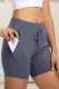 Sky Blue Tie Waist Pocket Slim-fit Yoga Shorts