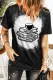 Black Coffee and Books Print Color Block Short Sleeve T-shirt