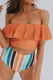 Orange Ruffled Top and Striped High waisted swimsuits