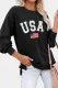Black USA Flag Graphic Print Side Split Pullover Sweatshirt