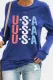 Blue USA Letter Round Neck Pullover Sweatshirt