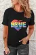 Black LOVE  Art Word Rainbow Heart Print T Shirt
