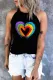 Black Concentric Rainbow Heart Print Tank Top