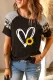Black Sunflower Heart Print Leopard Striped Short Sleeve T-shirt