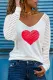 White Valentine Heart Print Mesh Patchwork Long Sleeve T-shirt