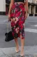 Fiery Red Floral Wrap Midi Skirt