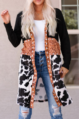 Black Western Pattern Cow Patchwork Open Front Cardigan LC2541430-2