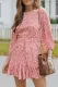 Pink Leopard Print Bishop Sleeve Ruffled Mini Dress
