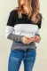 Gray Ribbed Lace Splicing Color Block Long Sleeve Top
