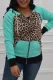 Green Green Leopard Patchwork Zipped Pockets Plus Size Hoodie