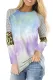 Sky Blue Tie-dyed Striped and Leopard Long Sleeves Top