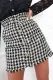 Black Button Decor Tweed Plaid Fringe Hem Skirt