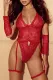 Fiery Red Halter Backless Cut-out Crochet Lace Teddy Lingerie