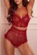 Fiery Red Sheer Lace Polka Dot Valentines Romance 2pcs Lingerie Set