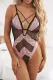 Pink Criss Cross Lace Mesh Patch Teddy Lingerie