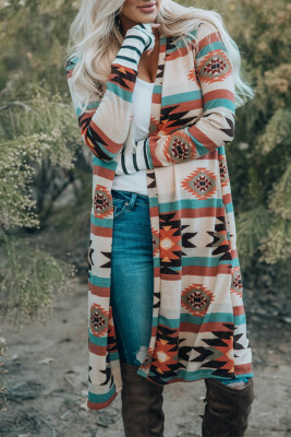 Multicolor Geometric Color Block Open Front Long Cardigan LC2541413-22